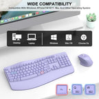 Wireless Keyboard and Mouse Combo, 2.4G Ergonomic Wave Keys(Purple) - Image 7