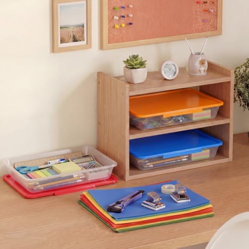 Tinlade 6 Pack Classroom Clear Paper Storage Bins with Lids, Rainbow - Image 6