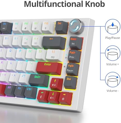 Guffercty kred 75% Percent Mechanical Keyboard with Knob, Gasket Mouted Wired TKL Gaming Keyboard 75 Percent Hot Swappable Programmable for Windows Laptop PC Gamer（82 Grey） - Image 5