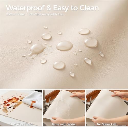 1.6mm Thick Leather 14x72 Inch Non-Slip Mat, Waterproof Countertop Protector, Long Dresser Scarf/Buffet Table Protector, Creamy White - Image 6