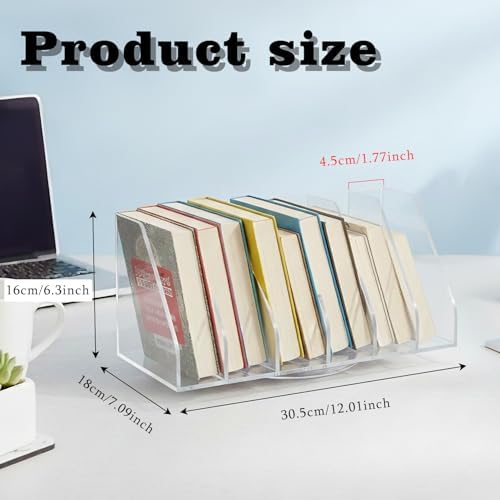 2 Pcs Rotating Acrylic Book Organizer, 360° Spinning 6 Compartments Desktop Magazine File Holder, Vertical Storage for Books, Binders, Notebooks & Magazines, Clear Desk Organizer for Home Office - Image 2