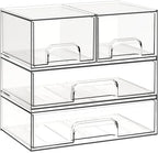 Criusia Stackable Storage Drawers, 4 Pack Clear Plastic Makeup & Bathroom Organizer, Versatile Storage Bins for Vanity, Under Sink, Kitchen Cabinets & Pantry by Criusia