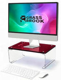 Acrylic Monitor Stand Riser L14" x H5" | Multi-Purpose Desk Organizer for Monitor & Laptop, Compatible with PC, Apple Studio Display and Printer, Ideal for Home Workspaces & Office Desks (Burgundy) by GRASSBROOK