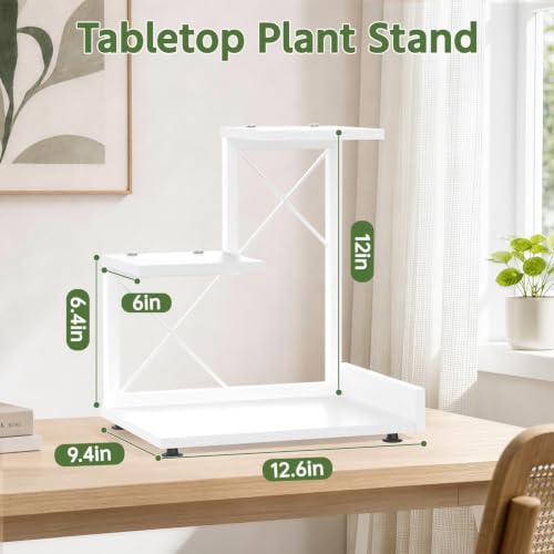 LASZOLA Plant Stand Indoor Tabletop Shelf Small for Desk, Wooden White - Image 2