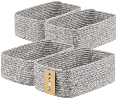 MiniArk Small Storage Baskets for Organizing | Closet Organizer Bins | Shelf Toy Basket | Woven Rope Baskets | Cube Decorative Box | Shallow Basket | 11.5x7.5x4.7” | 4 Packs Mixed Grey by MiniArkStorageBasketsHome