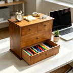 Wooden Drawers Oak Desk Organizer with Drawers，Brown - Image 6