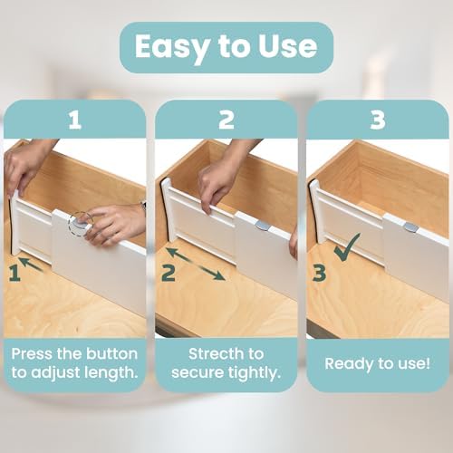 RAPTUROUS White Expandable Drawer Dividers (8" Tall, 13"-22" Long, 4 Pack - White) - Image 5