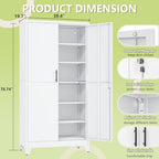 White Kitchen Pantry Cabinets,79 Metal Lockable Storage for Office - Image 2