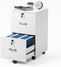 VINGLI 2 Drawer File Cabinet with Lock, Wood Grain White File Cabinets for Letter Size File Folders with Tabs, Mobile Under Desk Filing Cabinets for Home Office, Rolling Filing Cabinet Printer Stand by VINGLI