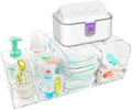 Diaper Caddy Acrylic, Baby Changing Table Organizer, Dresser Tabletop Organizer with 4 Detachable Compartments, Storage for Wipe Dispenser, Anti-slip Rubber Feet, Newborn Baby Essentials, Transparent by NANYEZH
