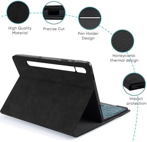 Keyboard Case for Samsung Galaxy Tab S10 Lite/S10 FE/S9 FE 5G 10.9"/S9,Mouse and 7 Color Backlit Keyboard,Pencil Holder, Magnetic Detachable,Premium PU Leather Cover with Auto Sleep/Wake,Black - Image 4