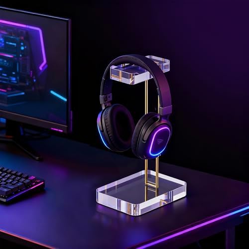 Headphone Stand Headset Holder for Desk, Solid Christal-Clear Acrylic with Gold Hardware Earphone Hanger for Gaming Room Office Accessories - Image 6
