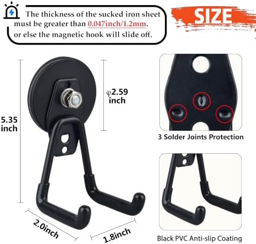 ULIBERMAGNET Heavy Duty Magnetic Garage Hook,6 Pack Strong Large Magnet Hooks for Power Drill,Garden Tools,Hose,Pegboard,Garage, Workshop,Magnetic Storage Hooks for Indoor Outdoor Hanging(Black) - Image 2