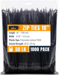 ALBO 1000 Pcs. Black Zip Ties, 10 Inch, Heavy Duty, 50 lb Tensile Strength by BinamInc