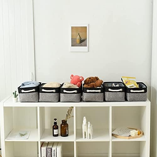 TheWarmHome Storage Basket for Organizing - 12x8x5.2 inch Small 6 Pack Collapsible Storage Bin for Shelves with Rope, Fabric Storage Cubes for Cloth Gift Toy Decorative Organizer (Black & Grey) - Image 4