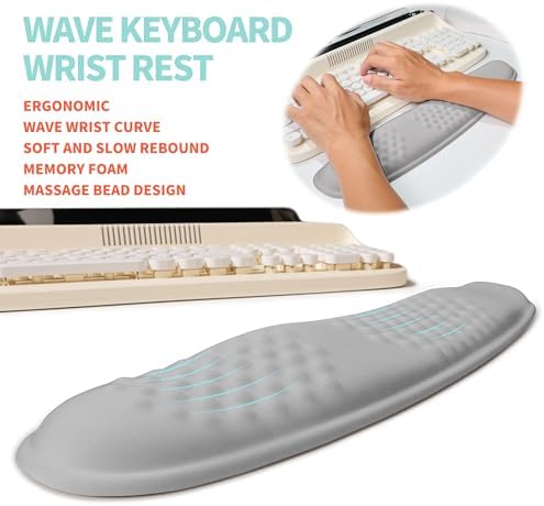 2-in-1 Ergonomic Set, Wave Rise Keyboard Wrist Rest and Massage Bulge Slope Mouse Pad Wrist Support, Cushion Memory Foam Integrated to Relieve Wrist Pain, Silver Gray - Image 2