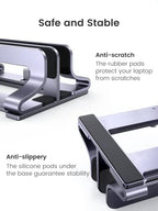 UGREEN 2-Slot Vertical Laptop Stand Holder Desk Compatible with MacBook Pro Air Laptop Stand Desktop Adjustable, Lenovo Ideapad, Surface Book, HP Notebook, Dell Chromebook Up to 17.3 Inch, Space Gray - Image 4