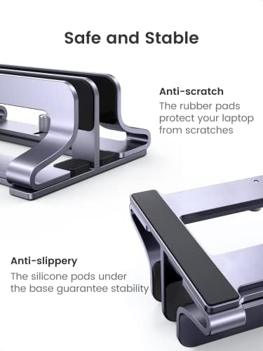 UGREEN 2-Slot Vertical Laptop Stand Holder Desk Compatible with MacBook Pro Air Laptop Stand Desktop Adjustable, Lenovo Ideapad, Surface Book, HP Notebook, Dell Chromebook Up to 17.3 Inch, Space Gray - Image 4