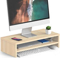 FITUEYES Wooden Monitor Stand Riser, 2-Tier Desk Storage Shelf, Oak by FITUEYES