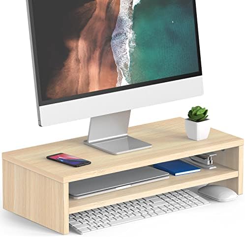 FITUEYES Wooden Monitor Stand Riser, 2-Tier Desk Storage Shelf, Oak by FITUEYES