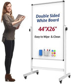 44x26 Rolling Whiteboard on Wheels, Height Adjustable Dry Erase Board by UIFER