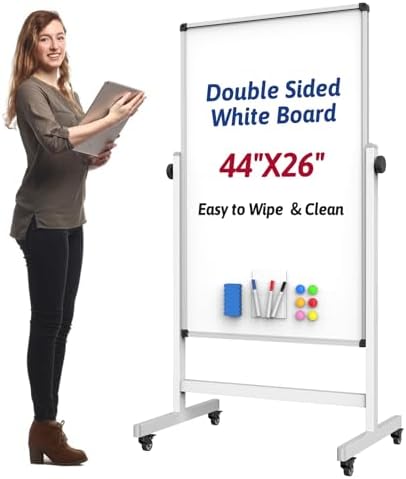 44x26 Rolling Whiteboard on Wheels, Height Adjustable Dry Erase Board by UIFER