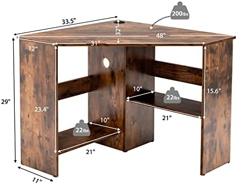 Tangkula Corner Desk, 90 Degrees Triangle Computer Desk for Small Space, Bedroom Makeup Vanity Desk with Storage Shelves & CPU Stand, Space Saving - Image 2