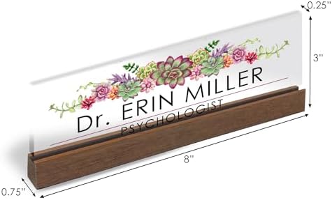 Artblox Office Personalized Name Plate for Desk with Business Card Holder On Clear Acrylic Glass Succulents Flowers Design Custom Desk Name Plate with Your Name and Credentials Customized Gift - Image 4