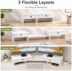 LAPTAIN Monitor Stand Riser, Adjustable Monitor Stand, 2 Drawers, White - Image 3