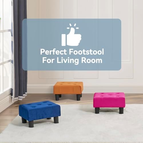 Poofzy Small Foot Stool Ottoman, Velvet Ottoman Foot Rest with Legs, Rectangle Foot Rest for Couch, Footstools and Ottomans Small for Living Room and Entryway (Hot Pink) - Image 5