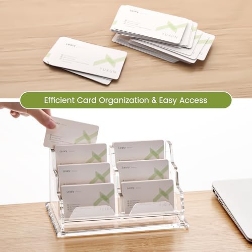 YUXUN Business Card Holder for Desk, Acrylic Business Card Display Stand with 6 Slot, Office Desk Accessories for Man &Woman,300 Cards Capcity, Clear - Image 4