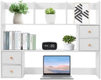 White Desk Hutch, Desktop Bookshelf Multi-Functional Desktop Organizer Wooden Desk Shelves 3 Tire Desk Storage Shelf for Home Office (White) by Gbonklong