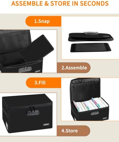 JUNDUN Index Card Holder with Lock,Collapsible Fireproof Index Card Box fits 1200 5x8-Inch Flash Cards - Business, Recipe, or Note Card Storage Boxes - Black - Image 5