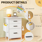 Mexin 3 Drawer File Cabinet with 22'' Extended Desktop, Mobile Filing Cabinet, Printer Stand, Rolling Printer Stand with Side Bag, Fabric Drawer, Fits A4 Size, Home Office, White - Image 7