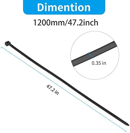 XINGO 48 Inch Black Large Zip Ties Heavy Duty 150 Pack, 200 LBS Ultra Strong Plastic Wire Ties, Large Cable Ties Extra Long Tie Wraps, Indoor and Outdoor UV Resistant - Image 2