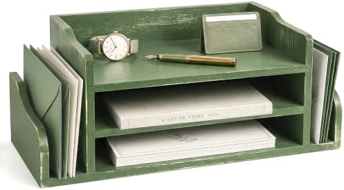 Wood Desk Organizer: File Organizer for Office Desk & Study, Green by REBEEVISION