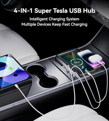 USB Hub for Tesla Model 3/Y, 45W PD Center Console Retractable Fast Charging, Car Docking Station Charger Multi Port for 2021 2022 2023 Tesla Model 3/Y - Image 6