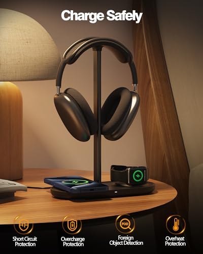 HiWe Headphone Stand, 2-in-1 MagSafe Wireless Charger for iPhone/iWatch - Image 4