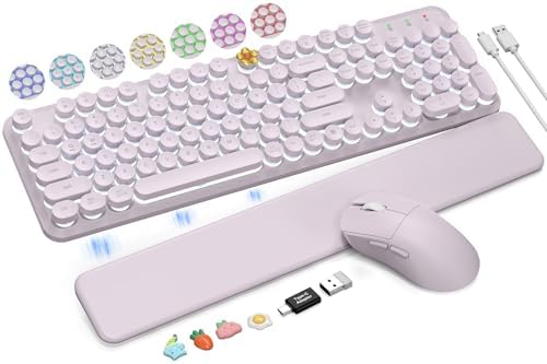 Wireless Keyboard and Mouse Backlit - Typewriter, Magnetic Wrist Rest by Trueque