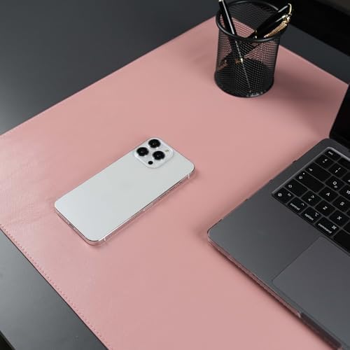 Jersey Genuine Calfskin Leather Desk Pad, Office Desk Mat with Non-Slip Bottom, Smooth Surface for Mouse & Keyboard, Desk Protector (36x19 inches) (Pink) - Image 5