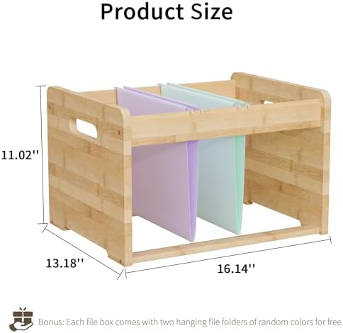 Bamboo Hanging File Organizer, Desk File Box, Open Top, 2 Pack, Natural - Image 2