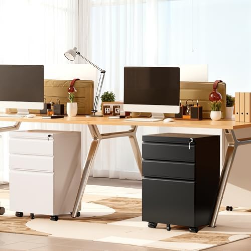 Superday White 3 Drawer Mobile Locking File Cabinet, Metal Rolling Vertical Filing Cabinet with Drawers, Small Under Desk File Cabinets for Office and Home, Fully Assemble - Image 2