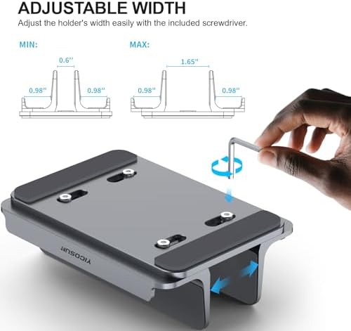 YICOSUN 3-Slot Aluminum Vertical Laptop Stand for Desk - Adjustable Width Dock for MacBook, Surface, Samsung, HP, Dell up to 17.3 inches - Space-Saving & Protective Design - Gray - Image 2