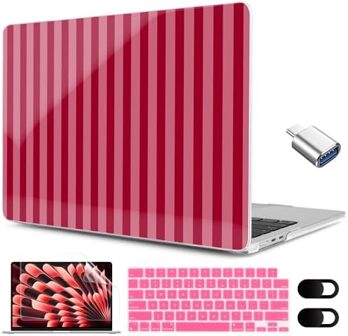 MEEgoodo for M5/M4/M3/M2 MacBook Air 15 inch Case 2026 2025 2024 2023, Case Fit Model (A3448/A3241/A3114/A2941) for MacBook Air 15.3 inch, Red&Pink Stripe - Image 2