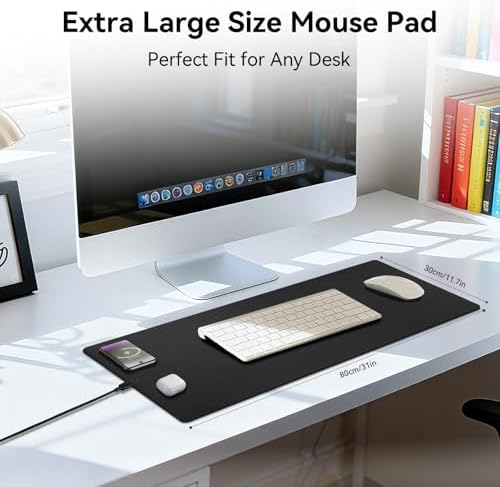 Wireless Charging Mouse Pad, 15W Fast Charge Magnetic Charger Desk Pad, Large Office Desk Mat (31.5"x11.8") with Ultra-Smooth Surface, Black Computer Mousepad for MacBook, PC, Laptop - Image 5