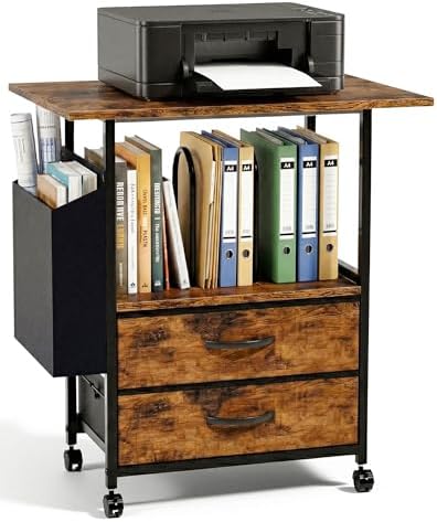 22" Large Printer Stand with 2 Drawers, Rolling Printer Table, File Cabinet by Faesun