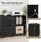 Simple Deluxe 3 Drawer Rolling File Cabinet, Wood Printer Stand with Adjustable Shelf for Home Office Study Organizatiom, Black - Image 6