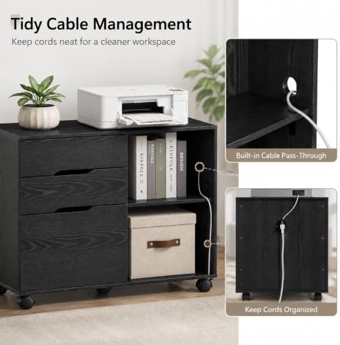Simple Deluxe 3 Drawer Rolling File Cabinet, Wood Printer Stand with Adjustable Shelf for Home Office Study Organizatiom, Black - Image 6