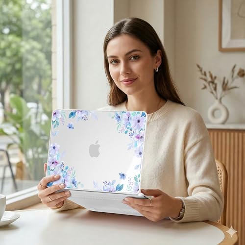 MEEgoodo 4-in-1 Printed Case for MacBook Neo 13 inch 2026 Release Model A3404, Laptop Hard Shell Cases with Keyboard Skin & Screen Protector & Webcam Covers, Soft Purple Floral - Image 6