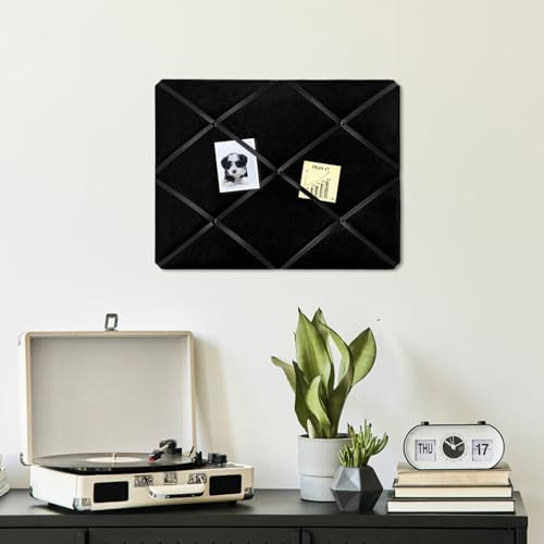 Black Fabric Memo Bulletin Board, 23.6x17.7 inches Velvet Pin Board for Wall, Vision Board Message Board Cork Board with Criss-Cross Ribbons for Home Office School Wall Decor(BK Velvet,4560) - Image 3